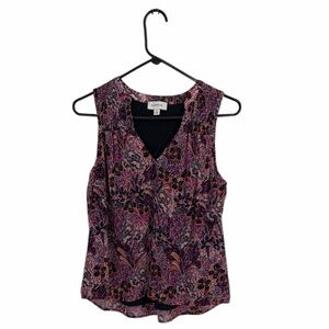 Evereve Brandi smocked Sleeveless chiffon top in purple floral print Medium OLI-